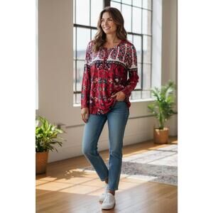 Lucky Brand Women's Printed Long Sleeve Henley Top Size S